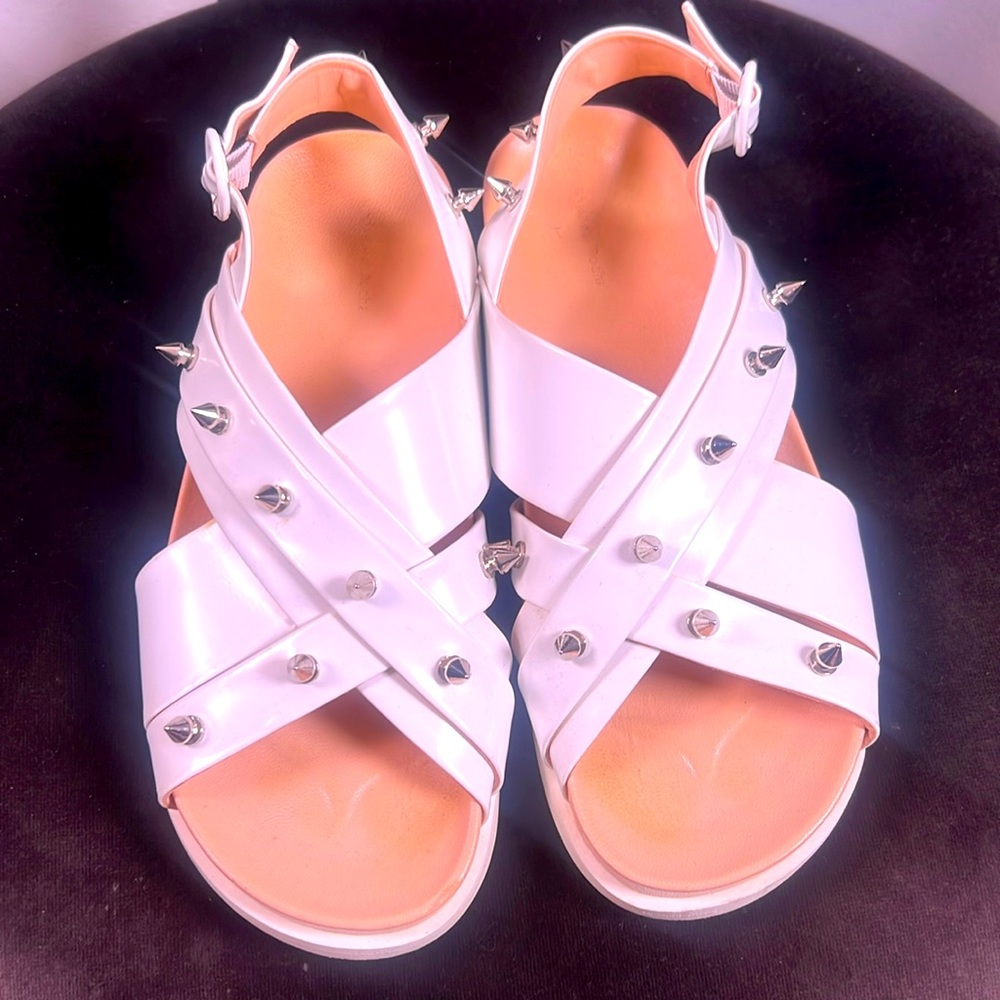 Simone Rocha White Leather Strap Sandals with Spikes Womens 38 (7.5-8)